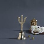 CraftVatika Brass Hand Bell with Trishul Brass Puja Prayer Ghanti - (5.5 inches Height)
