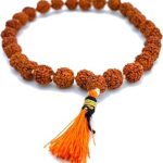 Newdream Rudraksha mala 5 mukhi 8mm bead 27+1 Nepali natural brown rosory with orange tassel for japa mala, meditation,pooja | unisex