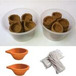 Country Cow Panchakavya Deepam/Vilakku/Pure Natural Cow Dung Diyas/Puja Deepam 24 Pieces (Cotton Wicks 100 No's) (Natural Clay Mini Diyas 2 No's) Combo Pack