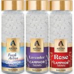 The Aroma Factory Pure Camphor Tablets, Fresh Active, Lavender & Rose, Zero Residue Kapoor with Fragrance for Pooja, Aarti Kapur | Bottle Pack of 3 x 80gm
