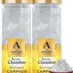 The Aroma Factory Pure Bhimseni Camphor, Kesar Chandan, Zero Residue Kapoor with Fragrance for Pooja, Aarti Kapur | Bottle Pack of 2 x 80gm