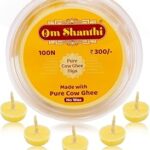 Cycle Pure Om Shanthi Cow Ghee Diya for Puja - 100 Ghee Wicks | Ghee Batti for Pooja, Festivals, Havans & Religious Rituals | Readymade Ghee Diya batti | Easy to use & Long Lasting