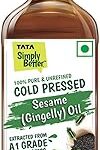 Tata Simply Better Pure and Unrefined Cold Pressed Sesame (Gingelly) Oil, Kolhu/Kacchi Ghani/Mara Chekku/Ganuga, Naturally Cholesterol Free, 500ml, Sesame Oil with Rich Aroma & Flavour of Real Sesame Seeds, For Daily Cooking with Multipurpose Usage, A1 Grade Sesame Seeds, Purity in Every Drop