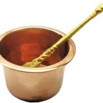 Pure Copper Panch Patra Set with Achmani Spoon for Puja | Handmade Brass Pooja Lota and Charnamrit Spoon Set (Golden)