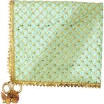 Dulhan Pack of 1 Square Decorative Silk Pooja Thali Cover, Pista Green Thaalposh/Puja aasan for Mandir/Multipurpose/Shagun/Wedding Thali Rumal for Diwali karwa chauth and Various Rituals 18 inch