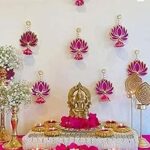 Divyakosh Handmade Engineered Wood Wall Decor Lotus with jhumki Style Hanging for Home Decor,Diwali Decor,Wedding & All Festival Decor (6 PCS -Pink/Raani). Export Quality Lotus. for Temple/Pooja Decor