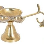 AASA Pure Brass Aarti Set and Pooja Bell for Pooja, Traditional Panch Deepak with Bell for Home and Temple, Golden, 40 Grams, Pack of 1