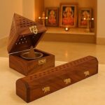 DigiRake Wood Pyramid Dhoop Stand & 10 Inch Agarbatti Stand Combo - Sheesham Wooden Sambrani & Incense Holder for Pooja Room, Home & Office Use