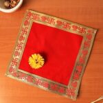 Divine Velvet Puja Aasan for God Idols (Pack of 2)- 25cm x 25cm | Sacred Red Velvet Cloth with Golden Swastik & Kalash Border| red Cloth for Pooja | Ideal for Mandir & Navratri MATA pujan