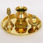 Kanhaiyaji Pure Brass Set 5 Piece Pooja Plate, Ghanti, Diya(Deepak), Lota, Agarbati Stand Home Decoration