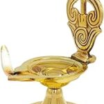 Brass Om Vilaku for Pooja 14.5 cm, Om Mantra Shaped Brass Diya Oil Lamp for Pooja, Arti Deepak Deepam Oil Murugan Lamp for Pooja Room, Office, Housewarming and Diwali