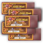 Dhoop Chaon and Co. Metallic Gold Musk Incense Sticks Pouch | 100Gms Pack | Pack of 5 Pouches | Long Lasting Incense Sticks for Calming & Relaxation | No Charcoal Agarbatti