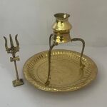 Chkoteravatiya Brass Pooja Thali Set with Tripai Loti and Trishul, Hindu Worship Combo
