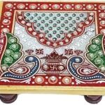 HANDICRAFT KINGDOM® Chowki For Indian Festival Diwali Navratri & House Warming | Special Antique Ganesh/Mata Singhasan For Home Pooja Samagri & Temple | Approx Size (4x4 Inch) & Wt. (170 Gm) Pack Of 1
