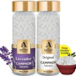 The Aroma Factory Pure Camphor Tablets, Lavender & Original, Zero Residue Kapoor with Fragrance for Pooja, Aarti Kapur | Bottle Pack of 2 x 80gm