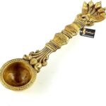 Two Moustaches Brass Sheshnag Design Hawan Spoon for Pouring Ghee in Hawan Kund, Antique Yellow