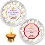 SHUBHKARMA Ghee Diya Combo (Camphor + Utsava), Pack of 100 Pieces (50 Pieces Each Fragrance) 30min Burning Time, Handmade, Wax Free, Round Shape Ghee Diya for Pooja, Festivals & Religious Rituals