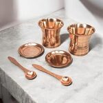 Blissful decor Copper Panchapatram with Udhrani Pure Copper Puja Panchapatra, Jal Patra with Achmani Spoon, Charan Amrit Set for Poojan Purpose Set of -2