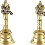 Two Moustaches 5 Inches Brass Pooja Hand Bell (Pack Of 2), Ghanti for Puja, Ghanti for Temple