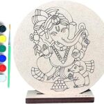 Ansoz Ganesh Art Craft: Wooden Pre-Marked Cutout for Kids and All Ages - DIY Craft Kit | Home Decor | Ganesh Chaturthi Gift Idea (Water Color Included)