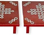 R K Enterprises Puja Chowki | Traditional Chowki with Kolam Design | Wooden Pujja Chowki | Traditional & Durable Decorative for Small Puja Manai Stand at Home | Pack of 2 | Pooja Manai