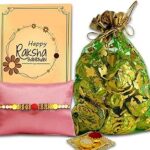 Midiron Rakhi with Roli and Akshat, Designer Rakhi with Chocolate – 90gm Thaili, Roli Akshat – Premium Gift Hamper for Brother