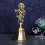 ARTVARKO Brass Krishna Playing Flute Hand Held Bell Ghanti Ghanta for Gods Puja Home Office Temple Pooja Gift Spiritual Gifts 6.75 Inch