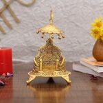 Collectible India Metal Singhasan Oval Shaped for Ganesha Krishna God Idols - Gold Plated Ladoo Gopal Pooja Chowki for Temple Mandir Puja Idol Decoration Items (1 Pieces)