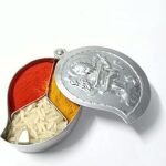 FREDDO-Stainless Steel Chandan Roli Tika Chopda Set/Chawal Akshat Haldi Dibbi/Kumkum Holder Chopda (NO 6) Pack of 1 Piece