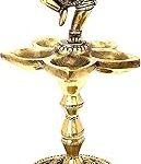 Two Moustaches Dancing Ganesha Over Ethnic Legs Five Oil Wick Brass Diya