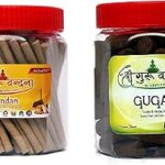 SHREE GURU VANDANA DHOOP V AGARBATTI Chandan 120 Incense Sticks -Guggul Dhoop 60 Small Cones Best for Pooja,Spa and Home Fragnance