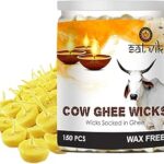 SATVIK 150 Pcs Pure Cow Ghee Wicks for Puja Pooja Home and Mandir. Nitya Pujan Readymade Ghee Jyot Jyoti Pujan Indian Housewarming Return Gift Items Puja Accessories. Diwali Diya Cotton Wicks