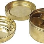 Spillbox Brass containers Pooja | Puja | Roli | Chawal | Chandan | Haldi | Kumkum Puja Box | Sindoor | Turmeric | Dabbi | Dibbi | Dhani | Dani Lid Holder with 5 Containers-5 in 1 Box