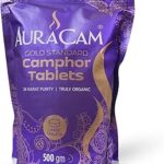 AuraCam Gold Standard Pure Camphor Tablets Pouch for Puja, Meditation, Spirituality | Aromatic Kapooram Tablets | 100% Pure Camphor | Kapur |Camphor Tablets Pouch (Large, Pack of 1, 500 g)