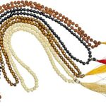 Moira Beads Japa Mala -Brown Chandan, White Wood, Black Stone and Rudraksha Mala Unisex Combo of 4