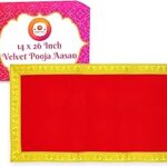BHAKTI LEHAR - Premium Range Of Pooja Accessories (14 x 26 Inch) Plain Red Velvet Pooja Aasan for God Idol/Chowki Aasan Kapda Cloth for Puja Shelf Home Mandir, God Idol Sitting and Temple - Pack of 1