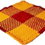 CRM TRADERS Woolen Puja Aasan Mat for Prayers - Handmade Decorative Pooja Mat 21 x 22 inch (Plus Yellow_Red)