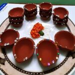 Om Swastik M7 ClayTerracotta Handmade Clay Mitti ka Diya Deepak oil ghee lamp for Diwali Deepawali aarti Navratri Puja Dussehra Pooja chhath puja Festival , nice design , 5 ×5×2.5 CM (1 set of 16)