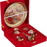 Brass Pooja Thali Set 8" | Pooja Thali for Diwali, Navratri | Akhand Diya, Kalash, Dhoop Stand, Bell & Roli Box