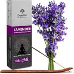 Simply Vedic Lavender Incense Sticks with Holder – 135 Handmade Charcoal-Free Agarbatti | Natural Essential Oil Aromatherapy for Meditation, Yoga, Pooja, Relaxation – 45 Min Burn, Gift Set