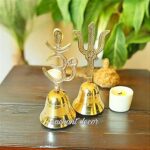 Asha Enchant Decor Pure Brass Decorative Pooja Bell, Set of 2, Om Trishool Shape Religious Festivals Gift Item Pure Brass Bell for House & Temple Prayers