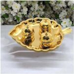 Effigy onlinehub Brass Leaf Shaped Karanda Puja Rituals Roli Chawal Akshat Dibbi Chandan Chopala Elaichi Mishri Haldi Kumkum Mug Holderfor Home Temple,Gold Color
