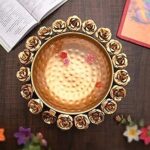 R Ayurveda Copper World Round Flower Border Designer URLI (Set of 1) Decorative Beautiful Handcrafted Bowl for Floating Flowers and Tea Light Candles Home Special for Diwali Gift