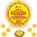 R Wellness ® Diya for Pooja Small Ghee Diya for Puja, 100 Pcs, Ghee Batti for Pooja, Festivals, Havans & Religious Rituals | Readymade Jyot batti | Easy to use Yellow