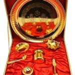 AC ANAND CRAFTS Gold Plated Steel Pooja Thali with Brass Bell for Diwali Gift - 9 Inch Diameter