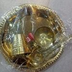 MA DESIGN HUT Brass Pooja Thali with Diya, Agardaan, Puja Kalash and Aarti Bell (Yellow)