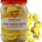 Saptraag 100% Pure Cow Ghee with Kesar Diya Batti | Readymade Yellow Ghee Wicks with Kesar and Fragrance (Wax Free | 30 pcs Jyot bati per Box) - 60 mins Burning Time (with Natutal Kesar Flakes)
