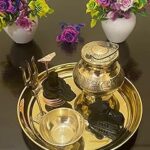 Chkoteravatiya Brass Pooja Thali Set with Nandi Shivling and Gangajali trishul kaotri, Gold Plated