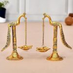 ascension Handmade Metal 1 Pair of Peacock Long Chain Oil Lamp Diya for Pooja Room Home Offce Hanging Chain Deepak for Temple Home Diwali Decoration Gifts & Puja Decoration Items