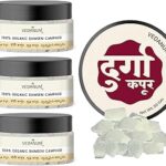 VEDANUM 100% Organic Bhimseni Camphor Crystals Jar for Kapur Dani & Puja - Pack of 3 (50 Gm Each)